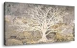 Abstract Tree Of Life Canvas Wall Art Grey White Beige Paintings Modern Abstract Forest Rustic Pictu
