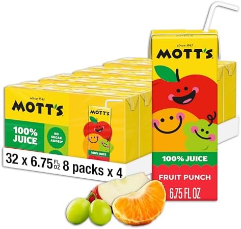 Mott's 100 Percent Fruit Punch Juice, 6.75 fl oz boxes, 32 Count (4 Packs of 8)