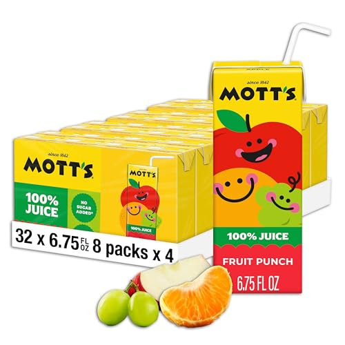 Mott's 100 Percent Fruit Punch Juice, 6.75 fl oz boxes, 32 Count (4 Packs of 8)