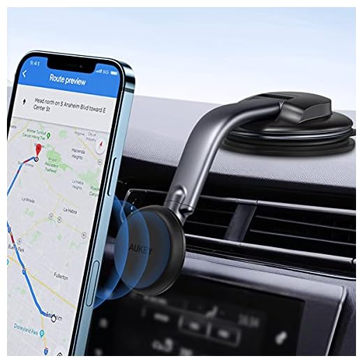 AUKEY Support Téléphone Voiture Magnétique Ventouse avec Rotation à 360 Degrés Support Portable Voiture Universel pour Tableau de Bord pour iPhone x/ 8/ 6, Samsung, Huawei, Xiaomi et GPS