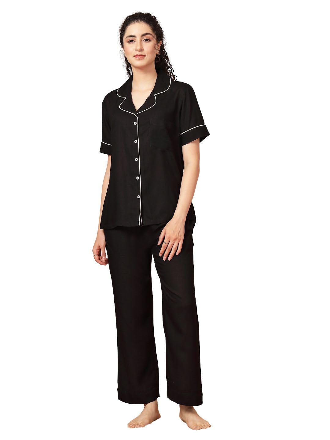 unifringe Night Suit for Women's| Solid Night Dress| Half Sleeves Shirt and Pajama Set-picture-11
