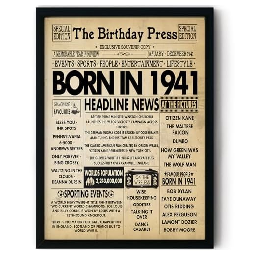 Stuff4 Póster enmarcado para cumpleaños número 83, periódico nacido en 1941, regalos de feliz cumpleaños número 83 para hombres y mujeres, vintage, retro, en 1941, 8 x 10 pulgadas, decoración de