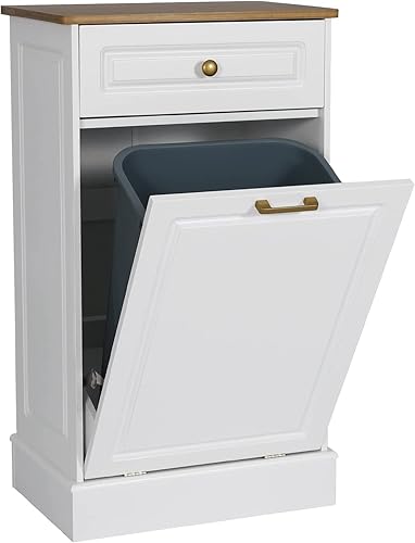 Scurrty Armario de basura extraíble de madera para isla de cocina, contenedor inclinable para reciclaje de desechos, soporte de basura de madera