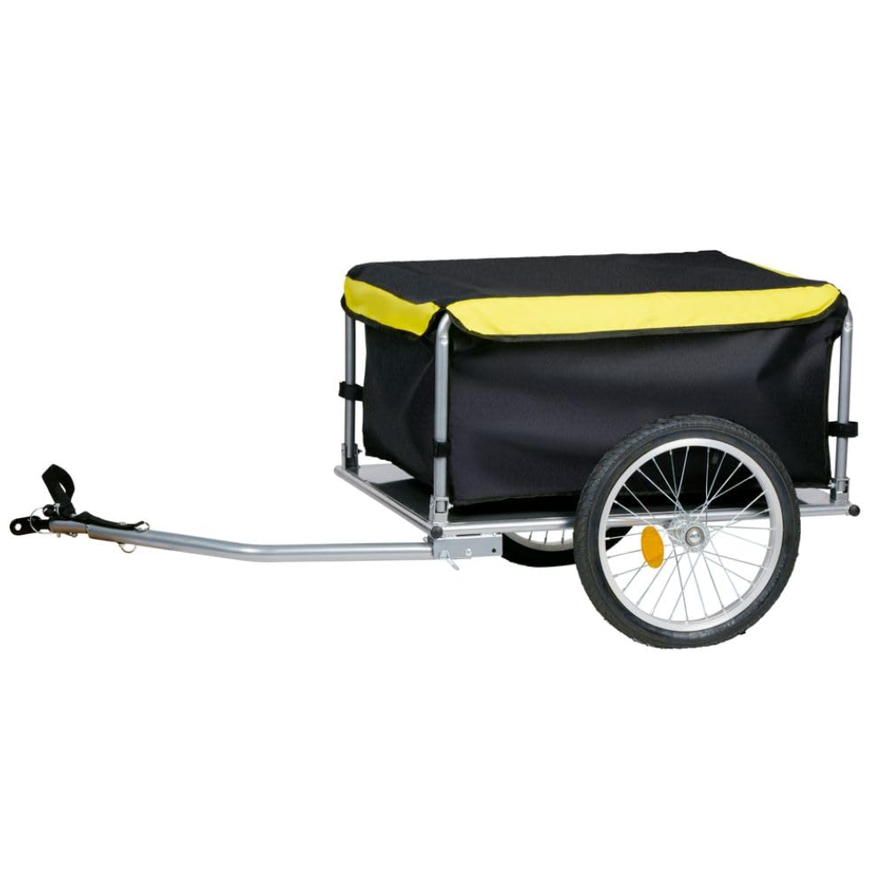 Dunlop Rimorchio Bici - Carrello per Bici per Oggetti per Bagagli Pieghevole - Carrello per Bicicletta con Catarifrangenti e Copertura Antipioggia Regolabile - Giallo