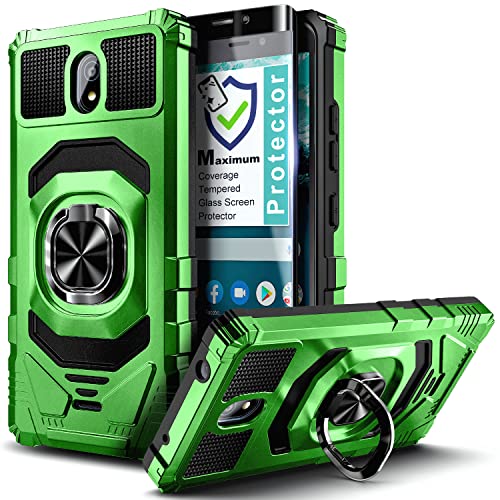 WDHD Designed for Nokia C100 Phone Case with Screen Protector [Tempered Glass] Protective Shockproof [Military-Grade] Cover with Ring Holder Kickstand (Green)