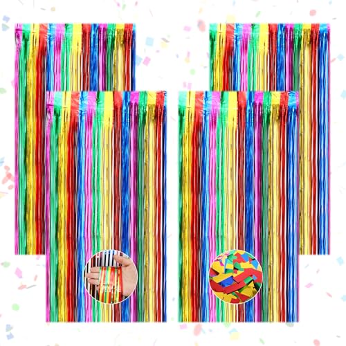 4 Bunte Lametta Vorhänge, Regenbogen-Metallic-Glitzer Vorhang...