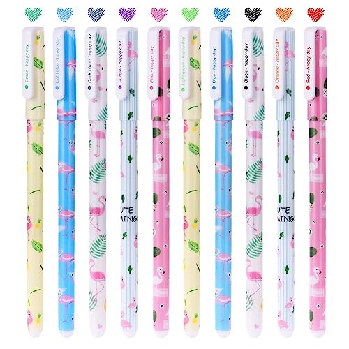 OFFCUP Flamingo Stifte, 10 Stück Flamingo Gel Pen Set, Gelstifte Bunt,Feine Spitze, Durchmesser der Spitze 0,38mm, für Schule, Büro, Zuhause Geburtstagsgeschenk Bürobedarf