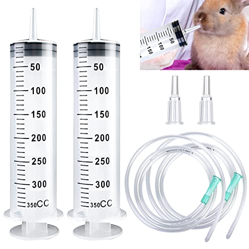 Lot de 2 seringues de 300 ml/350 ml avec tuyau, seringue en plastique réutilisable, seringue doseuse, seringue à huile pour laboratoire, jardin, nourriture pour animaux, industrie Cover