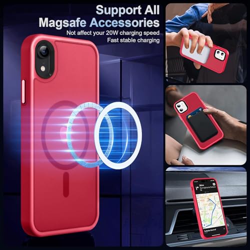 Image of MOCCA Strong Magnetic for iPhone XR Phone Case, [Compatible with Magsafe][Mil-Grade Drop Protection] Slim Thin Translucent Matte Protective Cover Case for iPhone XR Case 6.1'', Red