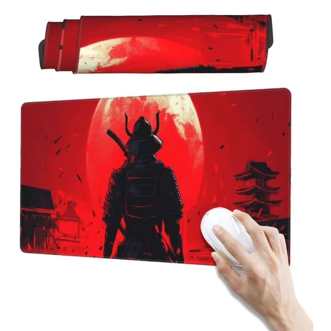 Rot Mauspad 1600 x 800mm, Mousepad XXL Schreibtischunterlage Japanischer Mouse Pad, Wasserdicht und Rutschfest Gaming Mauspad, Verbessert Präzision, Gaming-Mauspads für Pc und Gaming Zubehör qw249