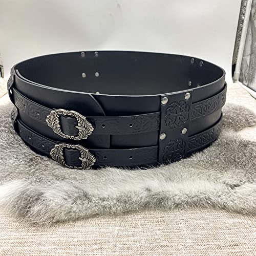 JAOYU Viking Renaissance Men's Medieval Belt - Celtic Leather Cosplay Knight Wide Faux Leather Belt4