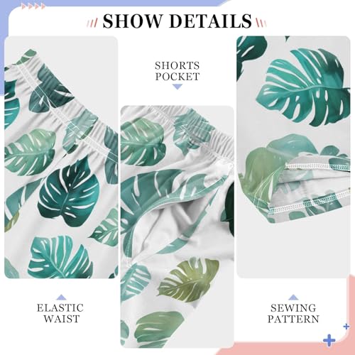 Pajama Pants Lounge Sleep PJ Bottoms Sleepwear Elastic Waist Drawstring S Monstera White4