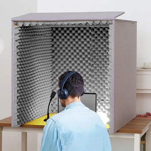 簡易防音個室 家でカラオケ 防音ブース 卓上 防音室 防音ボックス 80x80x80cm LEDライト付き、簡易防音室 1人用 外部の騒音を効果的に遮断し、録音・会議・放送用 マイク防音 録音吸音材、天板付き 遮音 シート 防音デスクパーテーション(Col