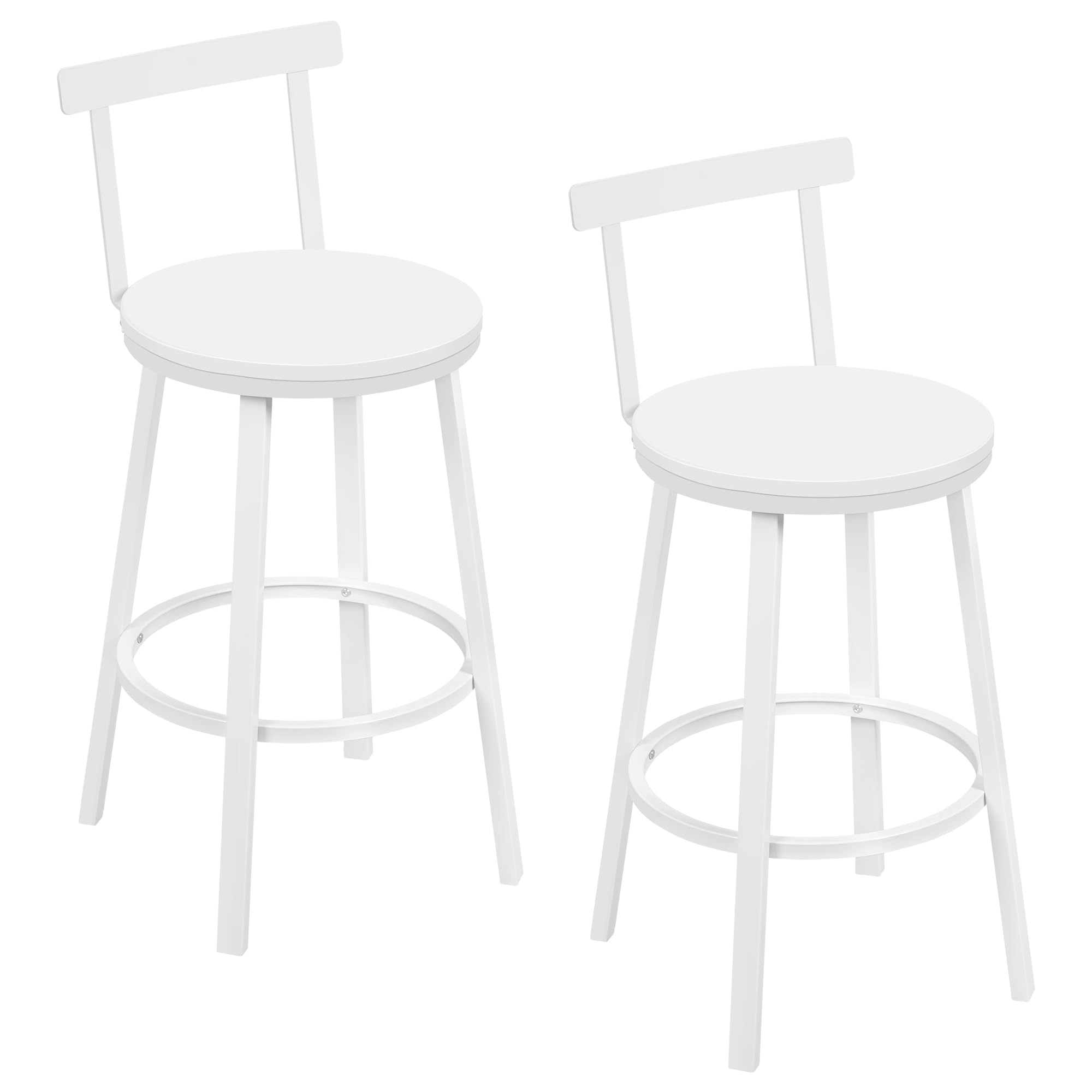 WOLTU Bar Stools Set of 2, High Kitchen Stools with Low Back and Footrest, for Dining Room, Cafe, Kitchen Bar, White