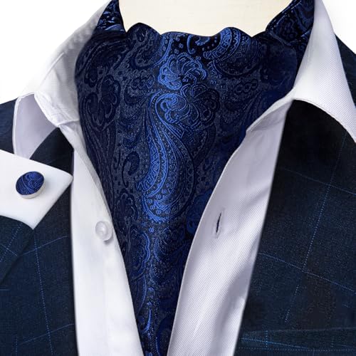 Image of DiBanGu Silk Woven Ascot Cravat with Pocket Square Set for Men