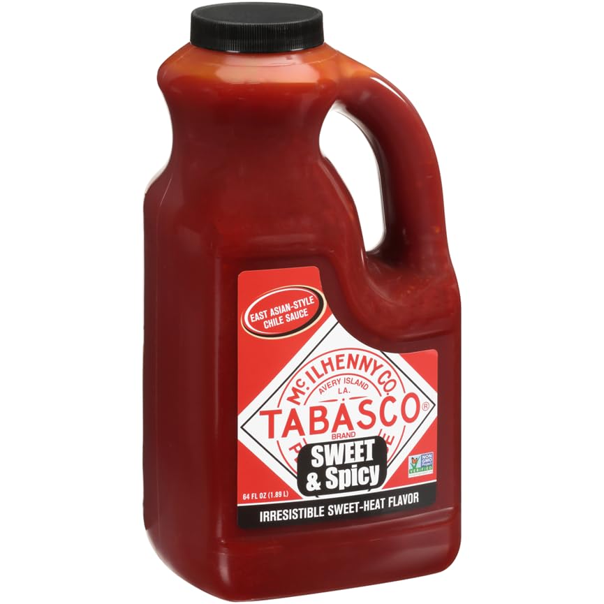 TABASCO Brand Sweet and Spicy Hot Sauce, Mild Heat, Bulk Plastic Jug, Balance of Sugar & Spice, Versatile, Perfect for Large Recipes, Great on Fish Tacos, Asian Food & More, 64 Fl Oz (Pack of 1)