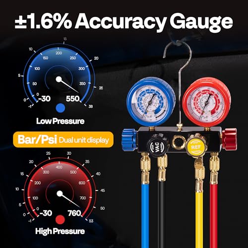 Image of SPECSTAR 3 /4 HP 7.2 CFM 2 Stage HVAC Vacuum Pump and 4 Way AC Manifold Gauge Set with Leak Detector 5ft Hoses & Accessories for R134a R12 R22 R502 R410a Auto Air Conditioning Refrigeration Recharging