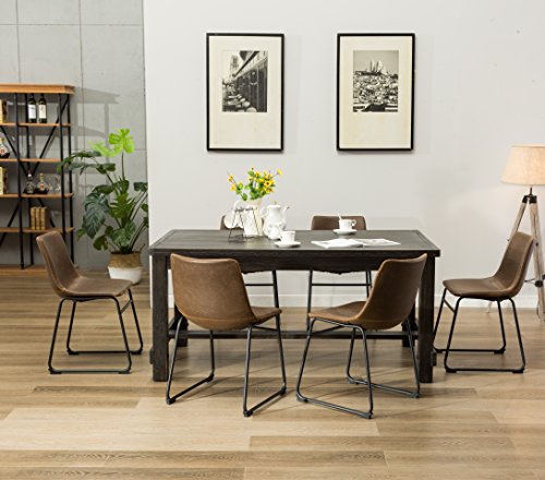Roundhill Furniture 7 Piece Lotusville Wood Dining Table With Chairs Set, Vintage Brown #TOP2