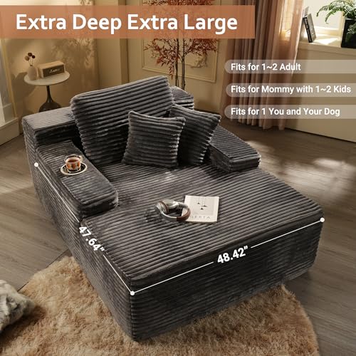 Image of HOOOWOOO Chaise Lounge Sleeping Couch, 48.5x67 Assembly Free Modern Minimalist Sofa, Extra Deep Large Single Seat Sofa, Free Standing Floor Couch in A Box for Living Room (Gray Velvet Upholstered)
