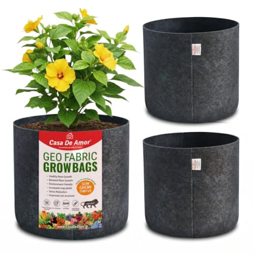 Image of Casa De Amor 400 GSM Geo Fabric Plant Grow Bag, Dark Grey 10 x 10 Inch Pack of 3, Round Fabric Pots for Terrace, Balcony, Flowers & Vegetable Gardening