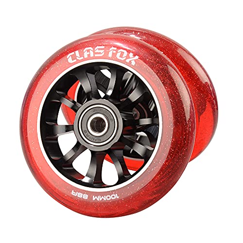 CLAS FOX Pro Stunt Roller Scooter Räder 100mm Ein Paar mit ABEC-9 Kugellager CNC Metallkern (2 stücke) (transparent rot)
