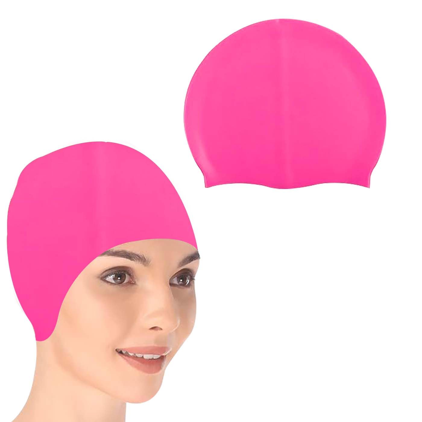 GLAN Silicone Swimming Cap for Kids and Adults Waterproof Swimming Pool Cap for Women and Men (Dark Pink)-picture-27