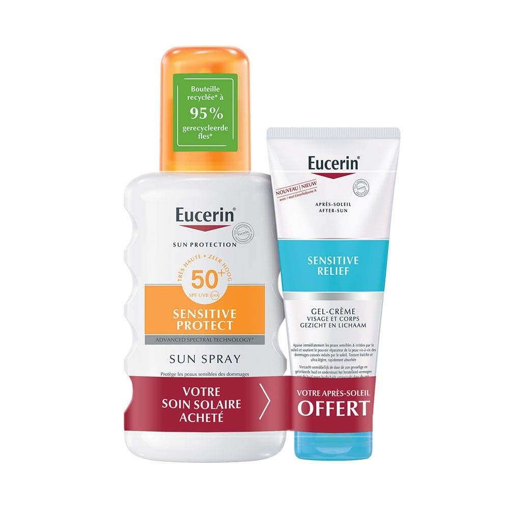 Eucerin Sun Protection Sensitive Protect Sun Spray SPF50+ 200 ml + Relief After-Sun Cream-Gel 50 ml Free of Charge