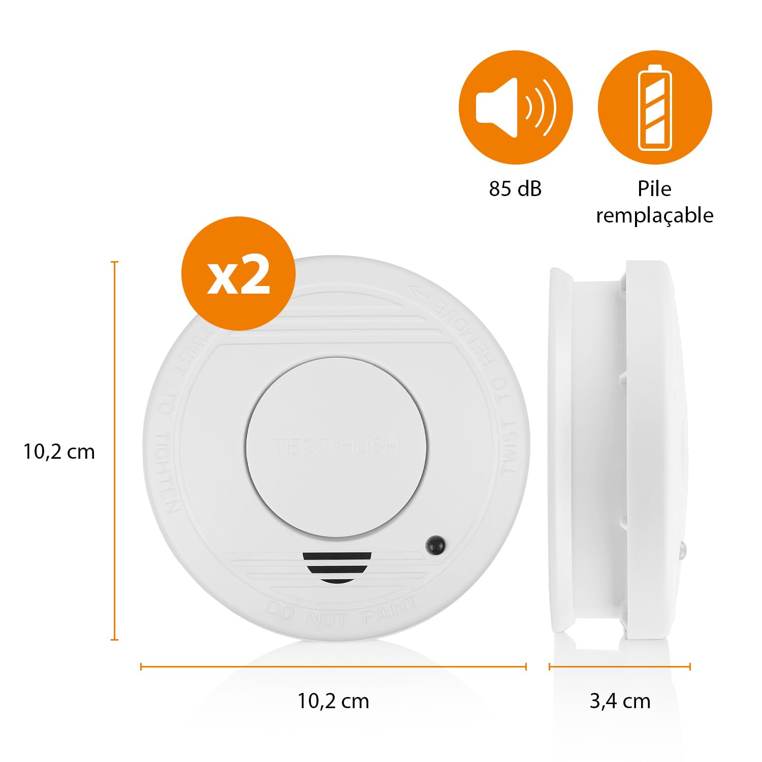Smartwares Lot de 2 détecteurs de fumée Capteur Optique 10 Ans 85 dB