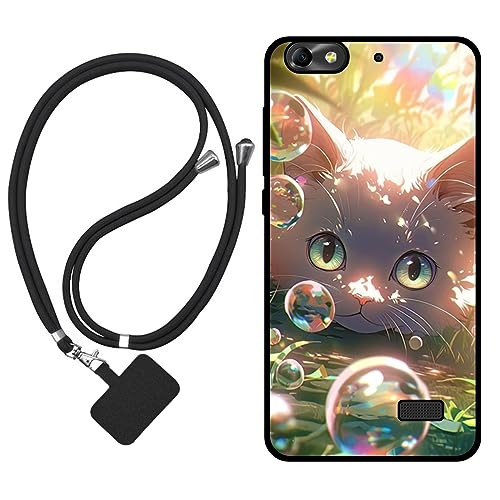 Sunrive Funda Compatible con Honor 4C/Huawei G Play Mini,Slim Fit Gel Mate Carcasa Case Bumper de Impactos y Anti-Arañazos Espalda Cover (Burbujas Gatos)+1 X Correa Universal
