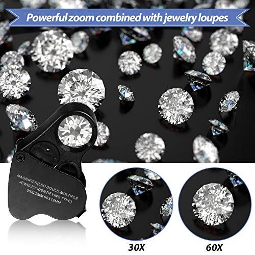 Jetec JETEC-BIJOUTIER-067 2 Pieces Jewelers Loupe 30X 60X 90X Illuminated Jewelers Eye Loupe Magnifier Jewelry Magnifying Glass Loop thumb #3