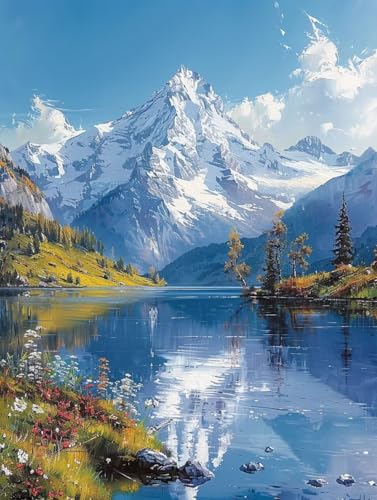 ペイントバイナンバー 山 ナンバーペイント 湖 大人用 初心者向け 手塗り 塗り絵 ハンドメイドクラフトアート 簡単 DIY 数字油絵 セット 含む インテリア アクリル 水彩絵の具, レトロ インテリア 壁飾り ホームデコレーション ギフト 額縁付き 3