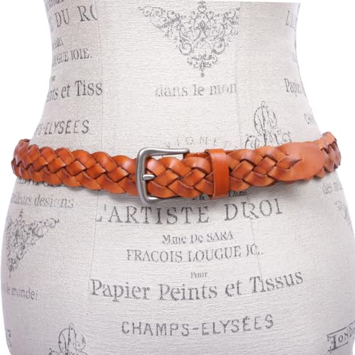 Women's 1 1/8" Braided Woven Skinny Narrow Leather Belt3