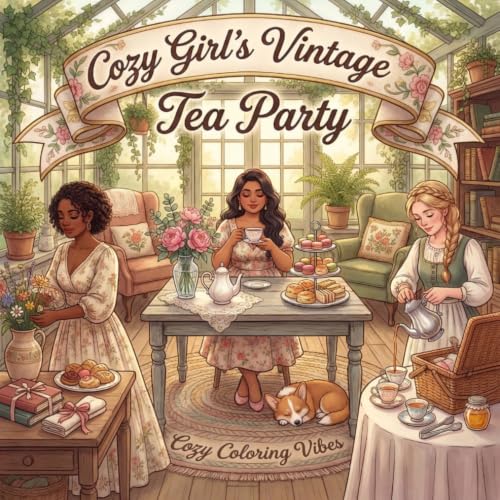 Cozy Girl's Vintage Tea Party: Cute Fun Bold Line Coloring Book for Adults | Artistic Aesthetic Cottagecore Scenes, Relaxing Moments, Peaceful Hygge ... Gift for Women & Teens (Cozy Girl Collection) image 2