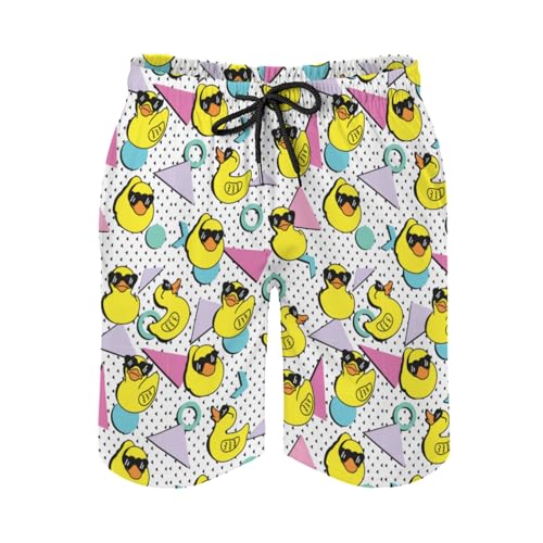 Funny Yellow Ducks Geometric Men's Swim Trunks Cool Ducks Summer Board Shorts Swim Shorts Swimwear with Pockets