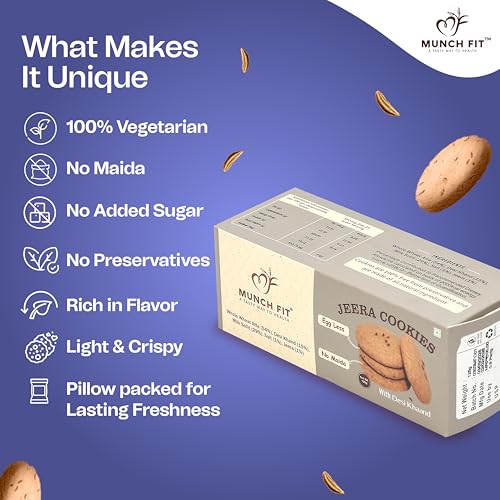 Image of Munch Fit Jeera Cookies - Healthy, Crunchy & Tasty 125gm Pack of 3 I No Maida, Eggless, No Refined Sugar Cookie I Protein & Fiber Packed Cookies