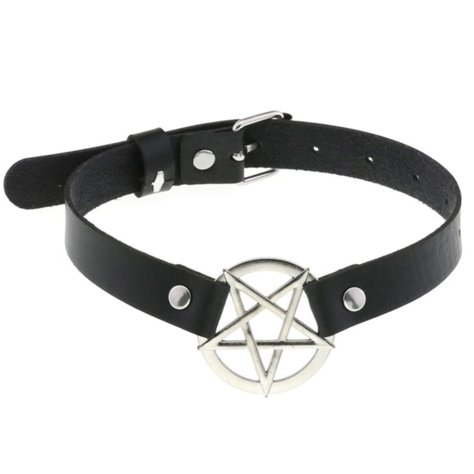 WSZJLN Goth Pentagram Necklace Star Spiked Punk Choker Collar For Women Girl Rivets Neck Strap Cosplay Chocker Metal Gothic Accessories-Black 3