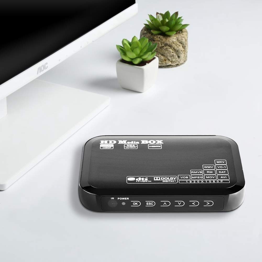 Mini Lettore Multimediale Full HD 1080P Full HD Lettore Multimediale Media Player Digitale Multimediale TV con Telecomando per USB Drive/External Hard Drive 2.5TB / Scheda SD(Black)