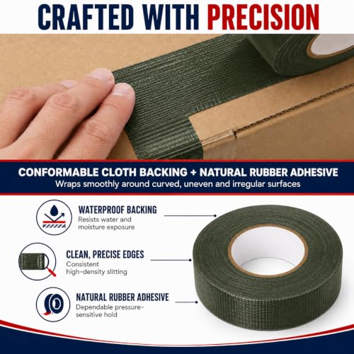 Image of GGR Supplies CDT-36 Industrial Grade Cloth Duct Tape, Olive Drab 1.5 Inch x 60 Yards, Waterproof UV Resistant Heavy Duty, Clean Removal with No Sticky Residue for Repairs, Packaging, and Bundling