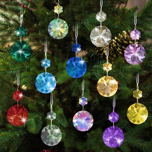 12pcs Small Christmas Crystal Ornaments for Mini Tree Decorations, 1.18″ ...