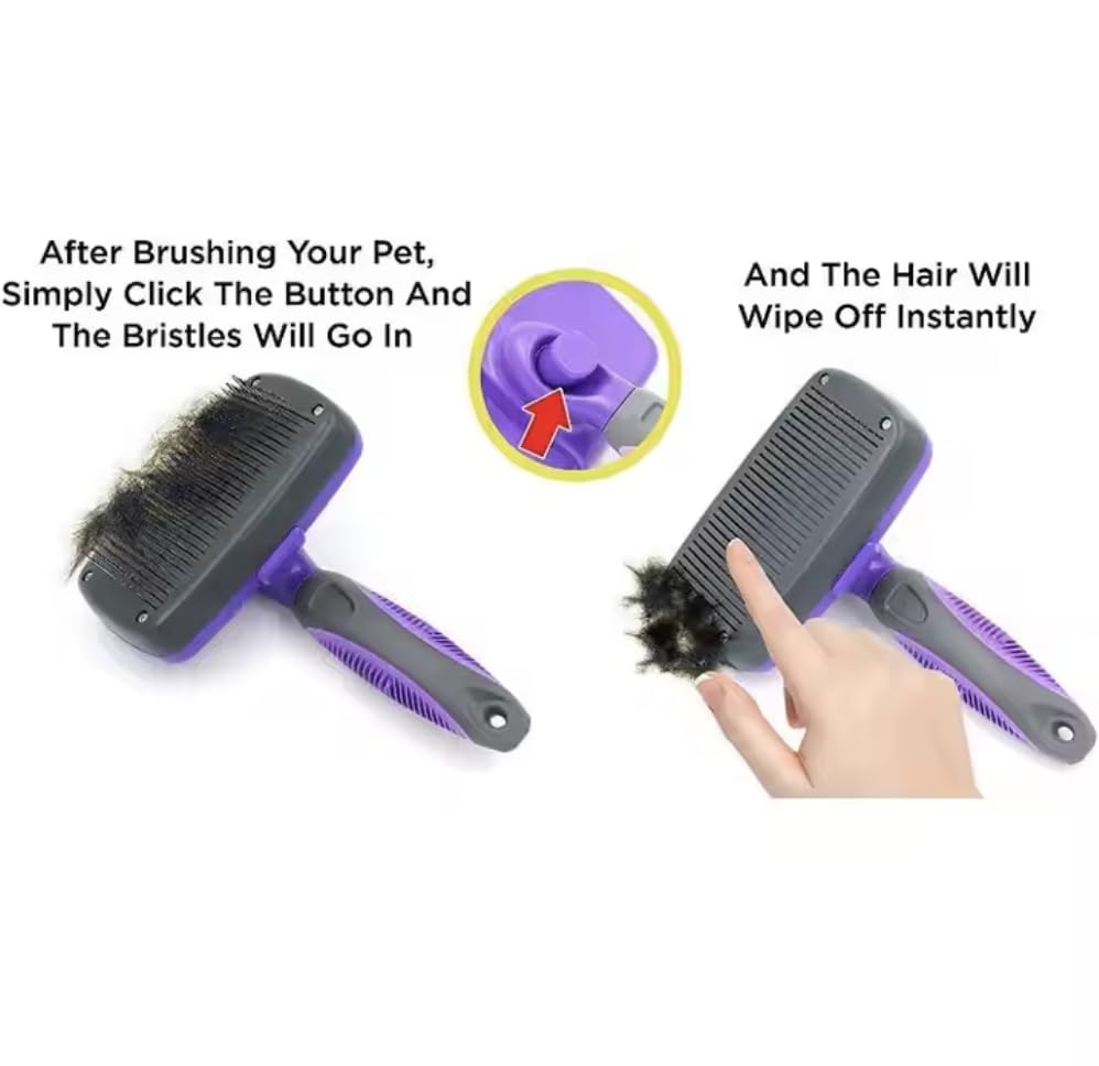 Image of Self-Cleaning Slicker Brush for Dogs & Cats - Deshedding Grooming Tool for Long & Short Hair - Blue