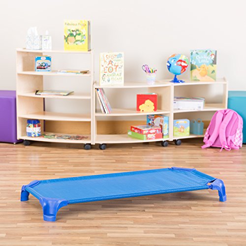 Image of Sprogs Heavy-Duty Stackable 40 inchL Daycare Cots for Toddlers Ages 1 to 2, Stacking Preschool Classroom Toddler Cots for Sleeping, Resting, Naptime, Pack of 6, Blue