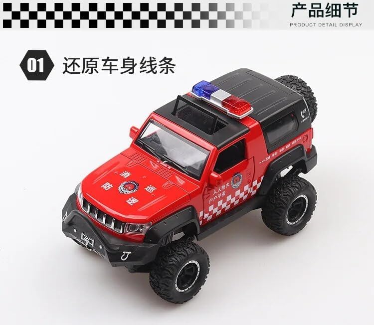 Image of New 1:32 Police Jeep Diecast Alloy Metal Pull Back Car with Openable Doors Music Sound and Light Vehicle Toy Car for Kids Boys (Red)