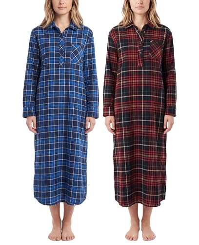 Andrew Scott Women's Cotton Flannel Sleep Shirt | Long Henley Nightshirt Robe Pajama Midweight Nightdress | Multi Packs