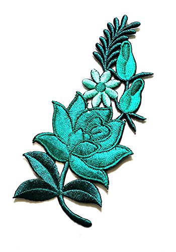 Nipitshop Patches Royal Green Roses Flowers Floral Embroidery Appliques Sew Iron on Patch DIY Embroidered Sew Iron on Patch for Clothes Backpacks T-Shirt Jeans Skirt Vests Scarf Hat Bag