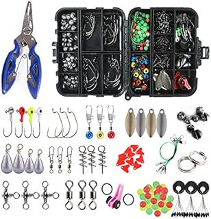 Fishing Accessories Kit 【188 PCS】 Set with Tackle Box, Including Pliers, Jig Hooks, Bullet Bass Casting, Swivels Snaps, Sinker Sliders, Line Beads, Sinker Weights, Split Rings, Fishing Leaders.