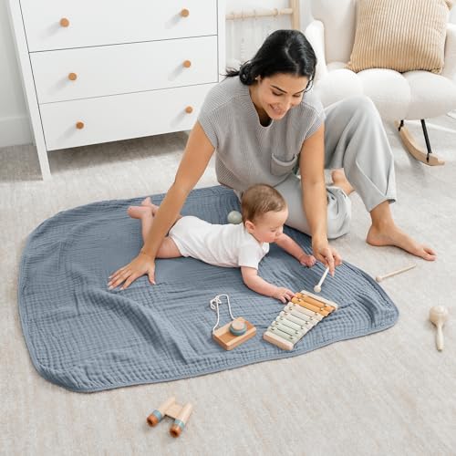 Image of Comfy Cubs Muslin Baby Blanket - Soft, Lightweight, 6-Layer Cotton Swaddle Blankets for Newborns, Infants & Toddlers - 40 inch x 40 inch Large, Breathable & Versatile for Sleeping & Tummy Time - Pacific Blue