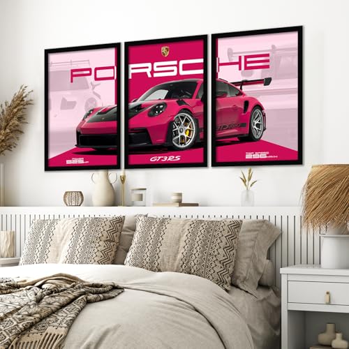 Image of ARTELLY Big Porsche 911 GT3rs Sports Car Framed Wall Posters, Set of 3, Premium Framed Painting, Living Room Bedroom Decoration, Large Size Gift Item for Boys Room Decor (Porsche 3, 13x19 inch)