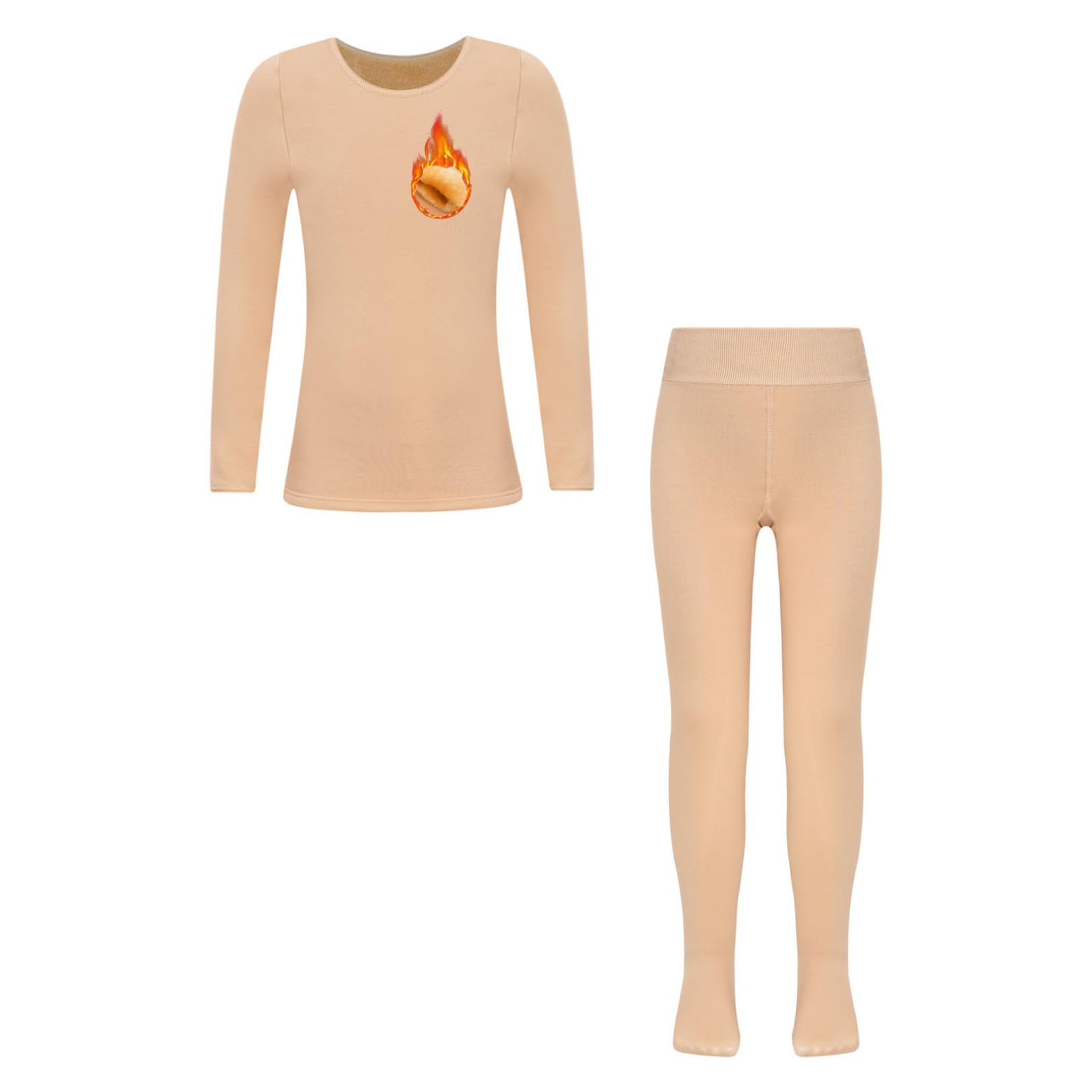 ranrann Enfant Fille Ensemble Thermique Chaud sous-vêtement Polaire Maillot Manches Longues Bas Thermique Hiver 1-14 Ans