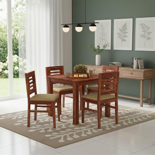 Image of AS Arts Sheesham Wood Dining Table Set of 4 | Dining Set of 4 Seater Wooden | Solid Wood Dining Set with Chair | Honey Finish