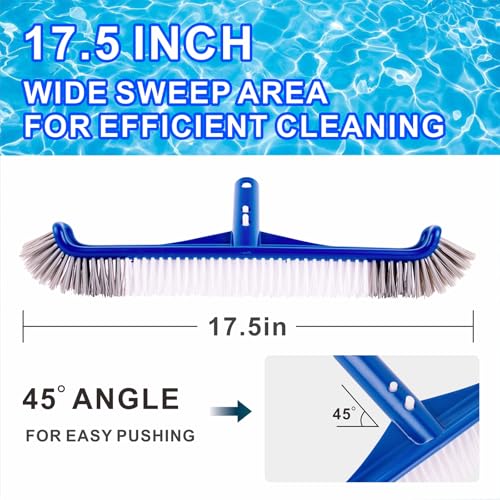 POOLAZA Pool Brush, 17.5'' Pool Brush Head for Inground Pools & Above-Ground Pools, Durable Pool Scrub Brush Fit Standard Pool Pole, Enhanced Pool Brushes for Cleaning Pool Walls with Curved Ends